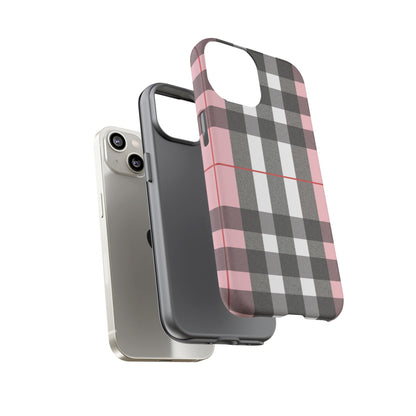 Bubblegum Plaid Tough Phone Case - Pink and Gray Buffalo Protection Cover