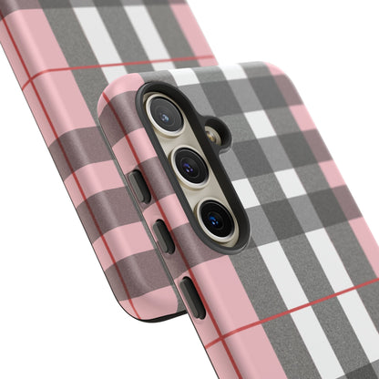 Bubblegum Plaid Tough Phone Case - Pink and Gray Buffalo Protection Cover