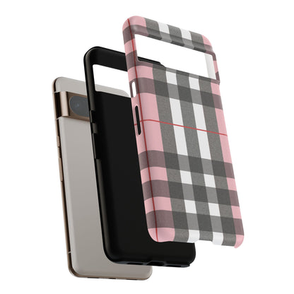 Bubblegum Plaid Tough Phone Case - Pink and Gray Buffalo Protection Cover