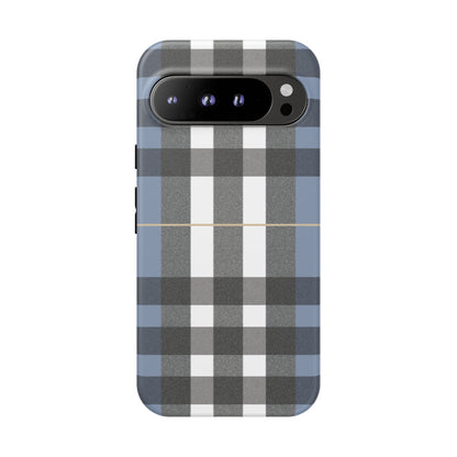 Nordic Plaid Tough Phone Case — Blue Gray Buffalo Check Protective Cover
