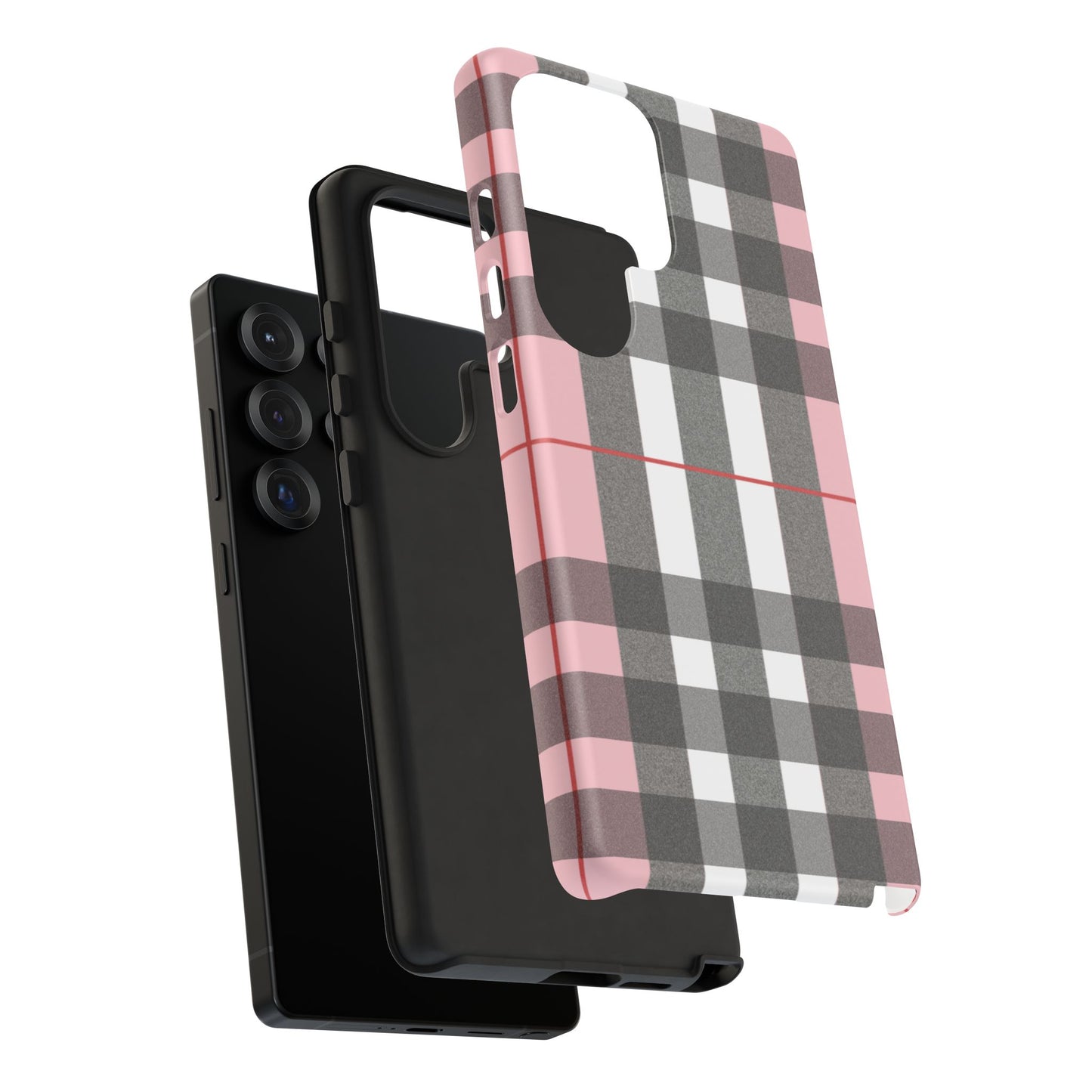 Bubblegum Plaid Tough Phone Case - Pink and Gray Buffalo Protection Cover