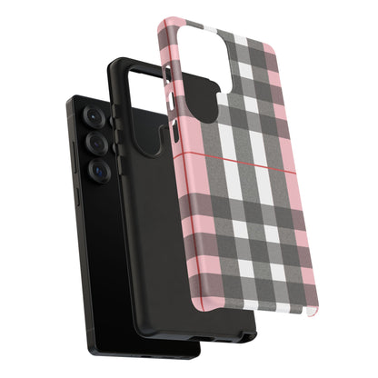 Bubblegum Plaid Tough Phone Case - Pink and Gray Buffalo Protection Cover