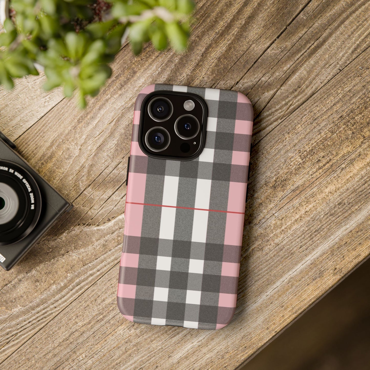 Bubblegum Plaid Tough Phone Case - Pink and Gray Buffalo Protection Cover