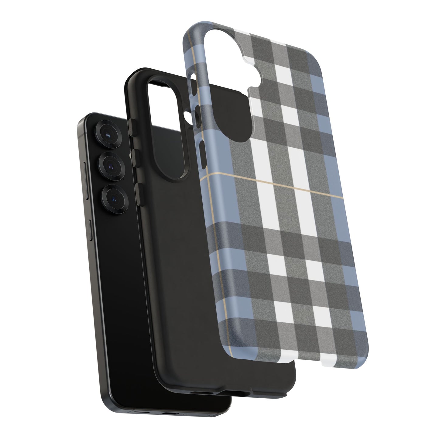 Nordic Plaid Tough Phone Case — Blue Gray Buffalo Check Protective Cover