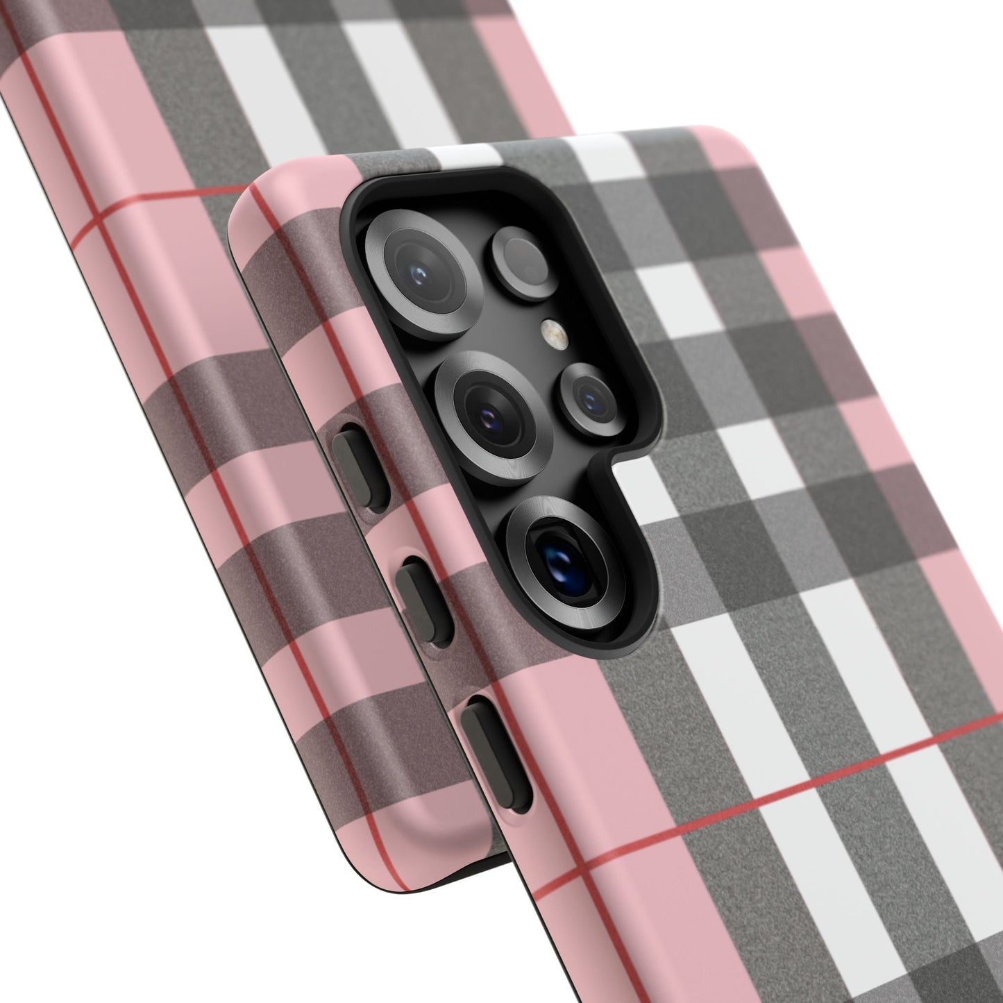 Bubblegum Plaid Tough Phone Case - Pink and Gray Buffalo Protection Cover