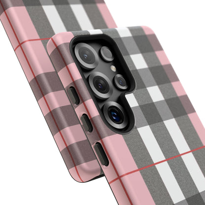 Bubblegum Plaid Tough Phone Case - Pink and Gray Buffalo Protection Cover