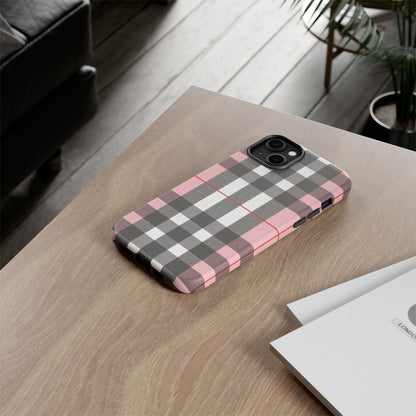 Bubblegum Plaid Tough Phone Case - Pink and Gray Buffalo Protection Cover