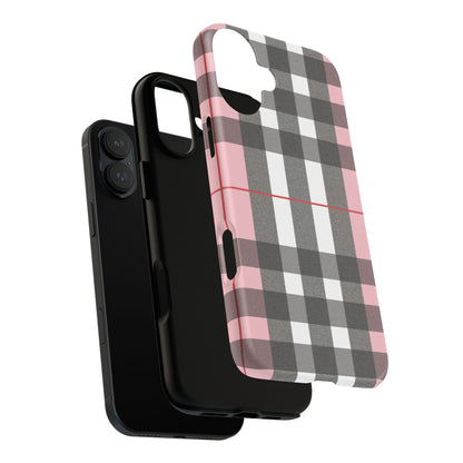 Bubblegum Plaid Tough Phone Case - Pink and Gray Buffalo Protection Cover