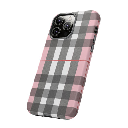 Bubblegum Plaid Tough Phone Case - Pink and Gray Buffalo Protection Cover