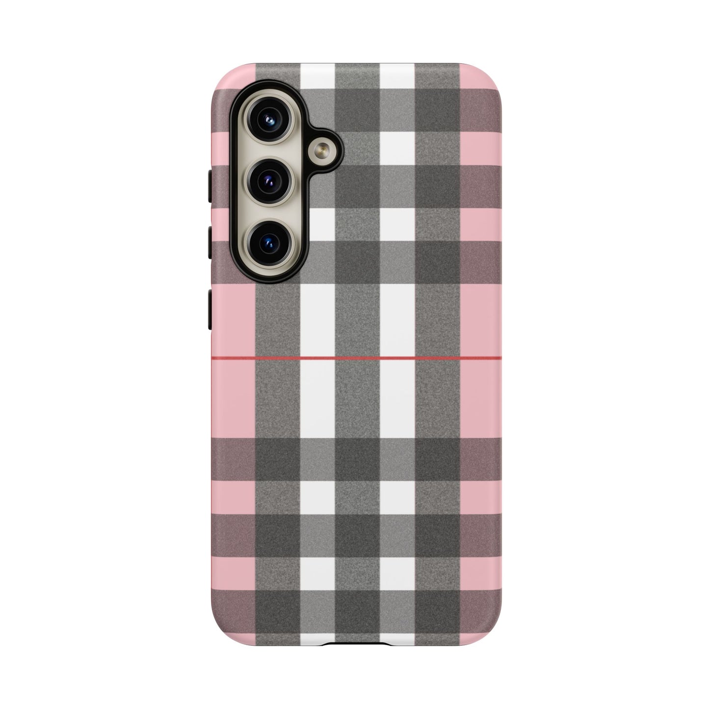 Bubblegum Plaid Tough Phone Case - Pink and Gray Buffalo Protection Cover
