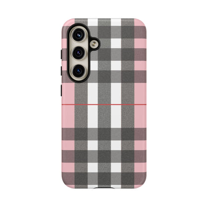 Bubblegum Plaid Tough Phone Case - Pink and Gray Buffalo Protection Cover