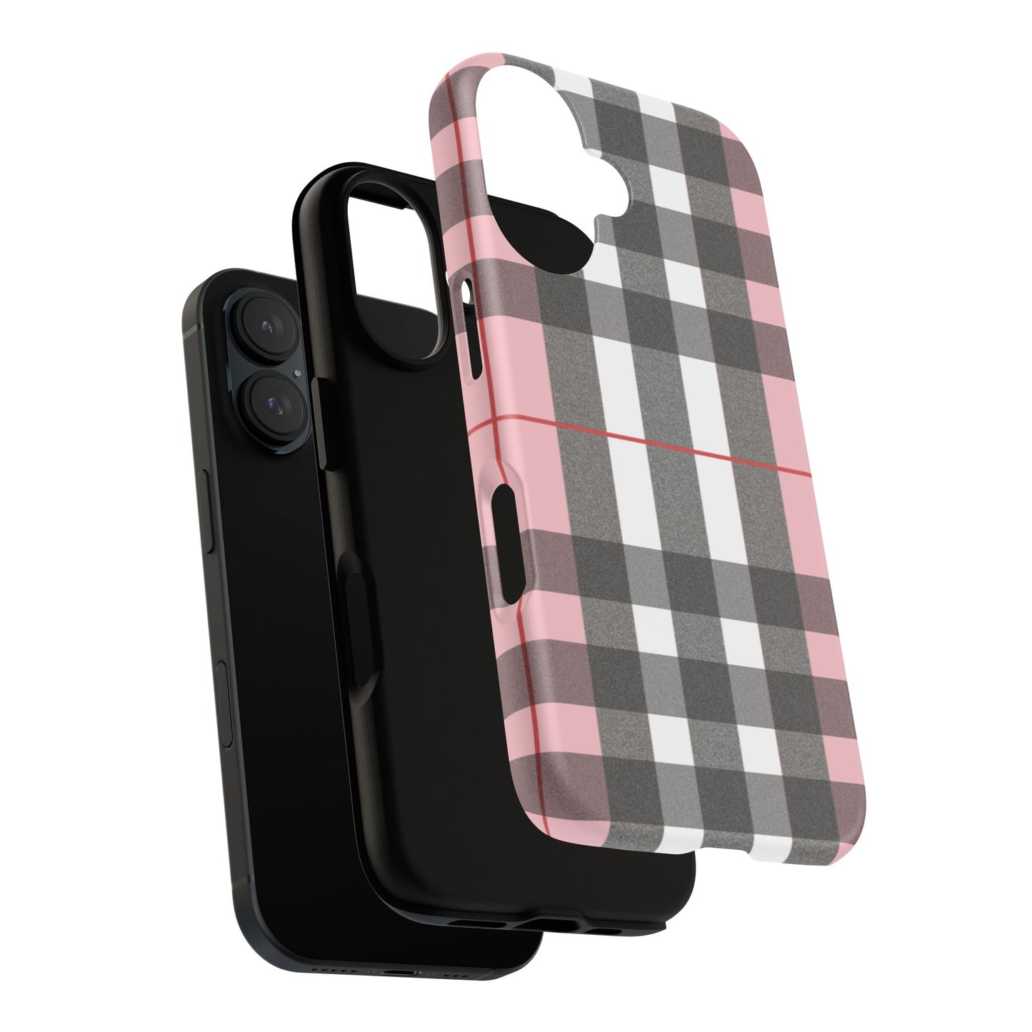 Bubblegum Plaid Tough Phone Case - Pink and Gray Buffalo Protection Cover