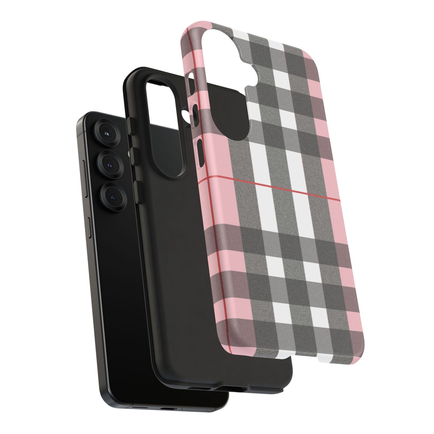 Bubblegum Plaid Tough Phone Case - Pink and Gray Buffalo Protection Cover