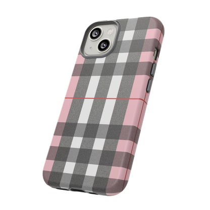 Bubblegum Plaid Tough Phone Case - Pink and Gray Buffalo Protection Cover