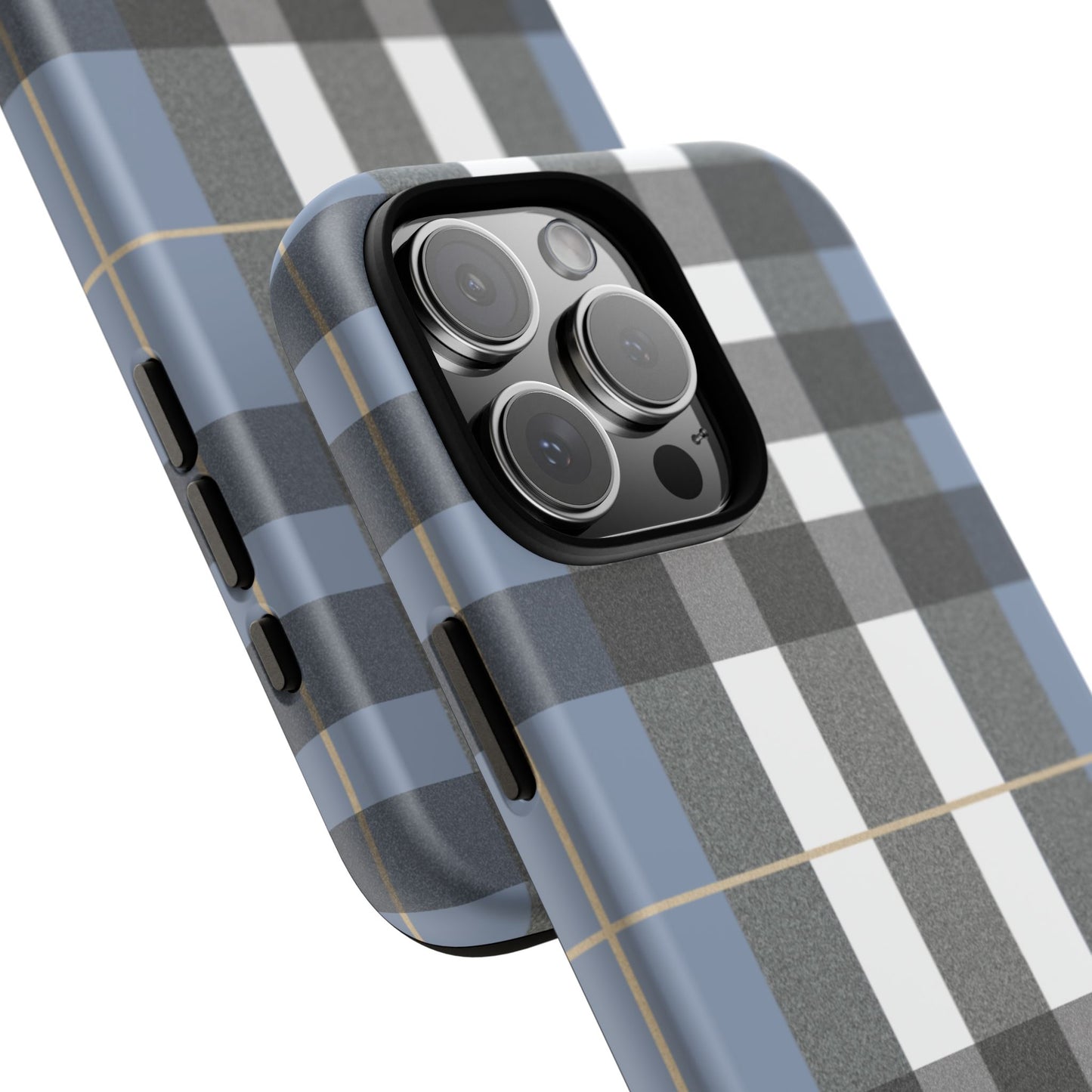 Nordic Plaid Tough Phone Case — Blue Gray Buffalo Check Protective Cover