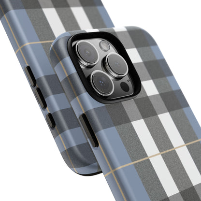 Nordic Plaid Tough Phone Case — Blue Gray Buffalo Check Protective Cover