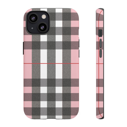 Bubblegum Plaid Tough Phone Case - Pink and Gray Buffalo Protection Cover