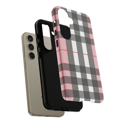 Bubblegum Plaid Tough Phone Case - Pink and Gray Buffalo Protection Cover