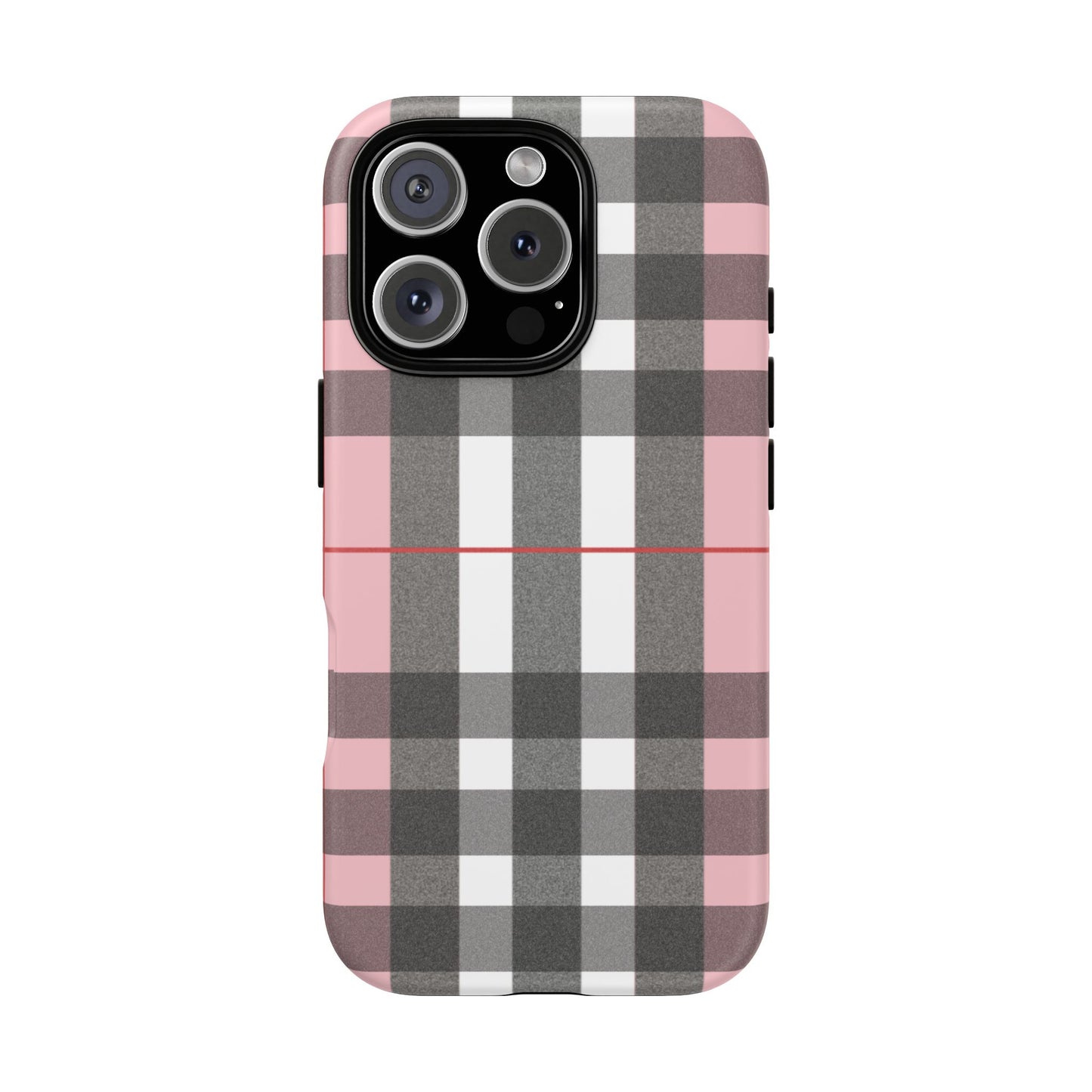 Bubblegum Plaid Tough Phone Case - Pink and Gray Buffalo Protection Cover