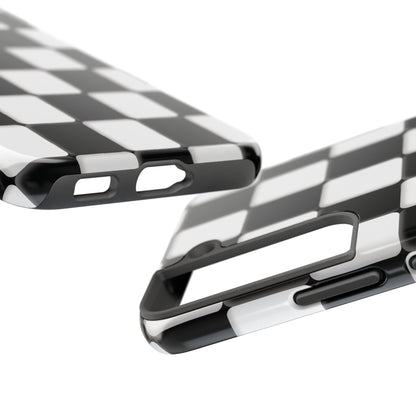 Checkerboard Tough Phone Case — Black & White Retro Protective Cover