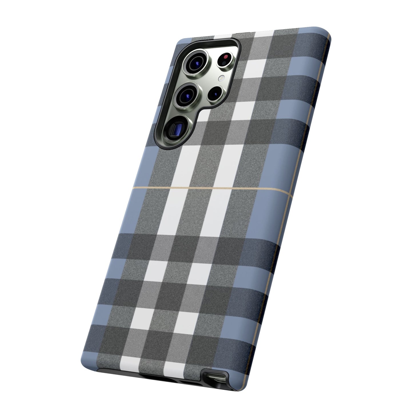 Nordic Plaid Tough Phone Case — Blue Gray Buffalo Check Protective Cover