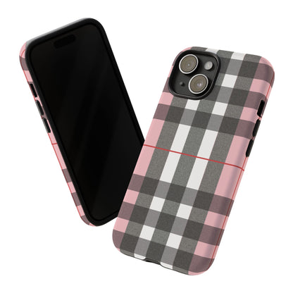 Bubblegum Plaid Tough Phone Case - Pink and Gray Buffalo Protection Cover