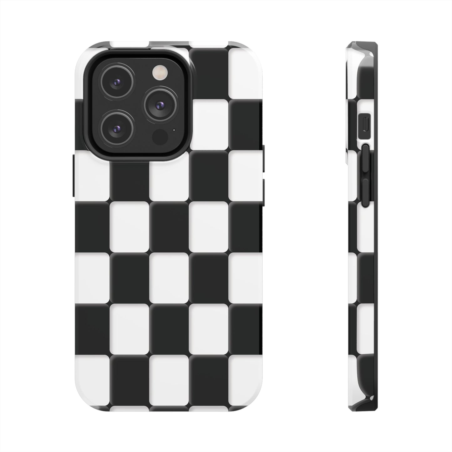 Checkerboard Tough Phone Case — Black & White Retro Protective Cover