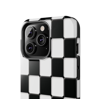 Checkerboard Tough Phone Case — Black & White Retro Protective Cover