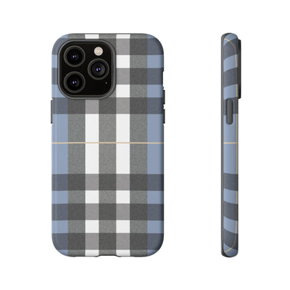 Nordic Plaid Tough Phone Case — Blue Gray Buffalo Check Protective Cover