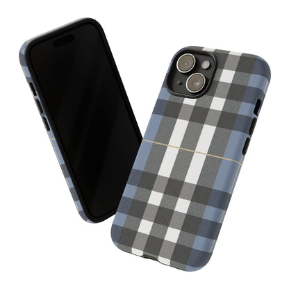 Nordic Plaid Tough Phone Case — Blue Gray Buffalo Check Protective Cover