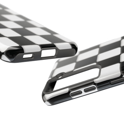 Checkerboard Tough Phone Case — Black & White Retro Protective Cover