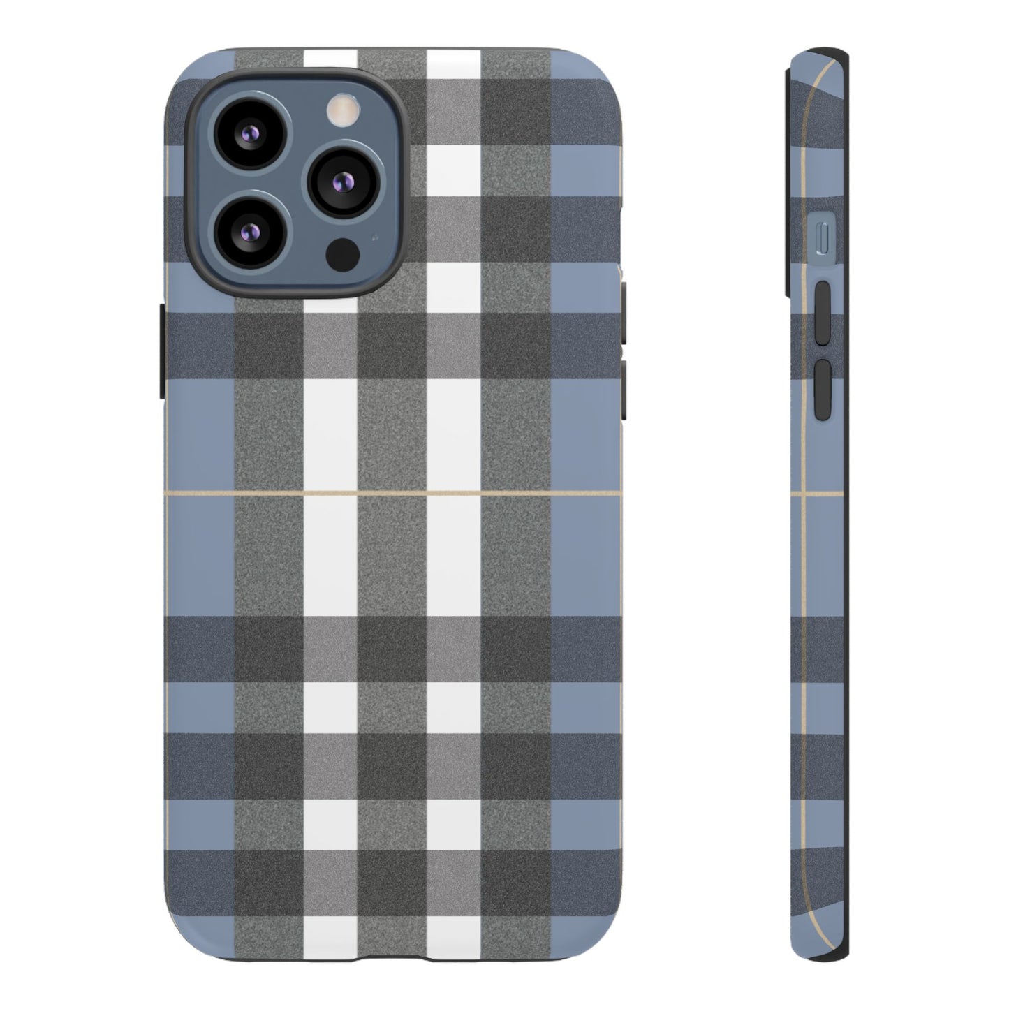 Nordic Plaid Tough Phone Case — Blue Gray Buffalo Check Protective Cover