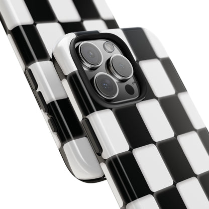 Checkerboard Tough Phone Case — Black & White Retro Protective Cover