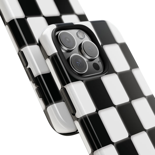 Checker Tiles Tough Phone Case — Black and White Retro Protective Cover