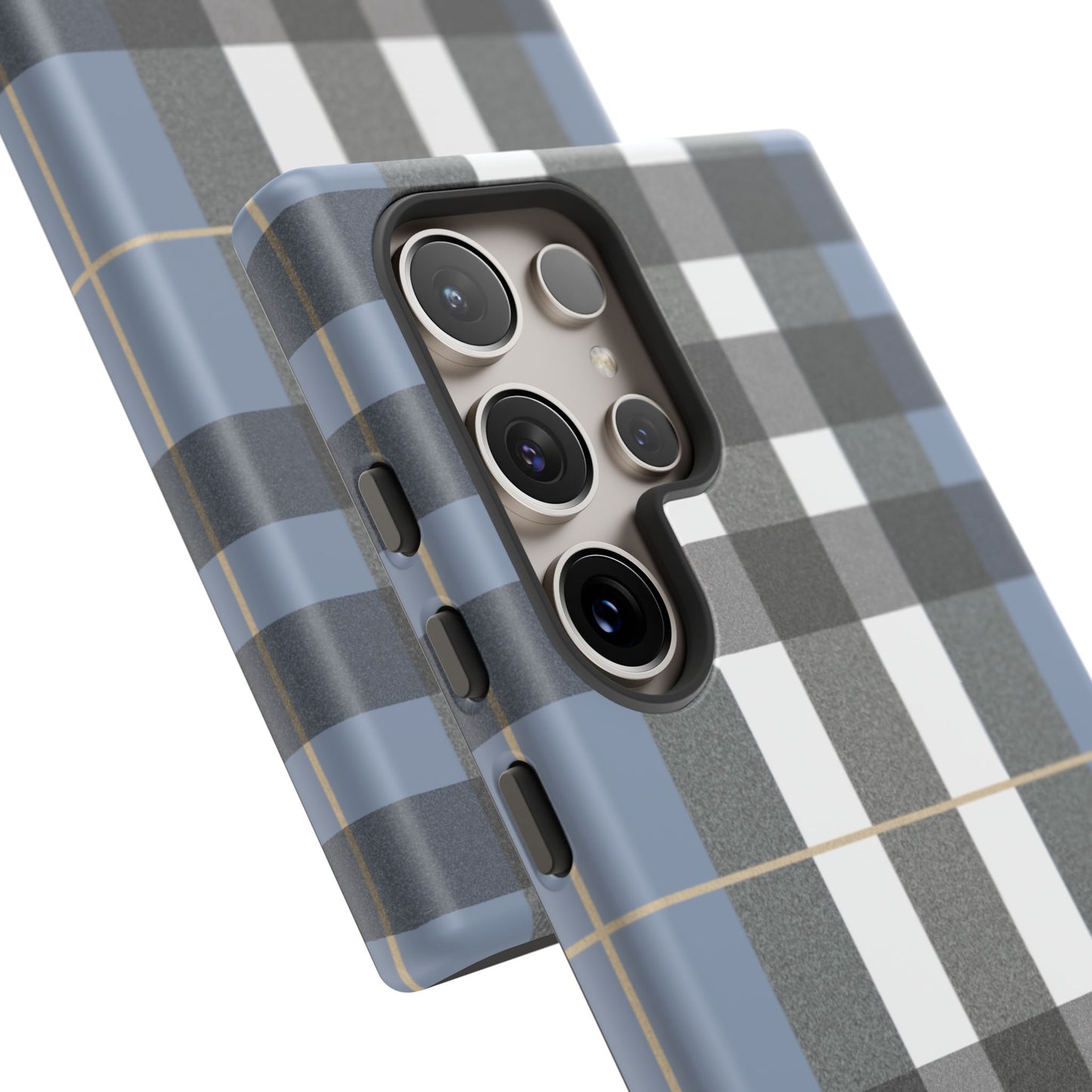 Nordic Plaid Tough Phone Case — Blue Gray Buffalo Check Protective Cover