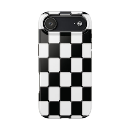Checkerboard Tough Phone Case — Black & White Retro Protective Cover