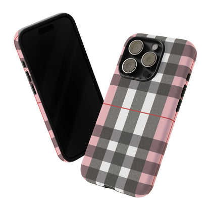 Bubblegum Plaid Tough Phone Case - Pink and Gray Buffalo Protection Cover