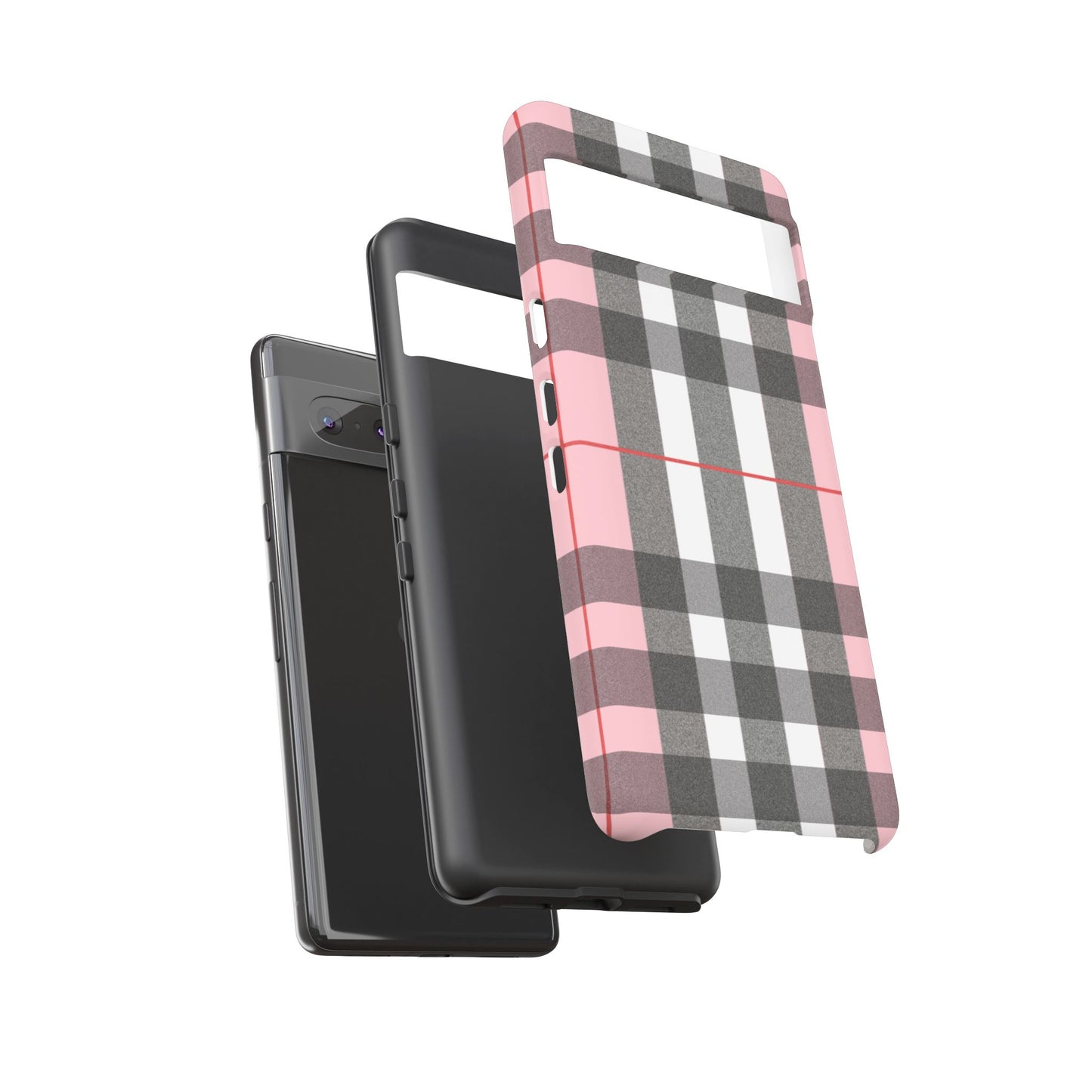 Bubblegum Plaid Tough Phone Case - Pink and Gray Buffalo Protection Cover