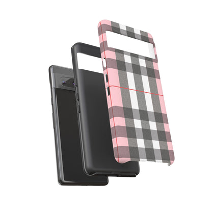 Bubblegum Plaid Tough Phone Case - Pink and Gray Buffalo Protection Cover
