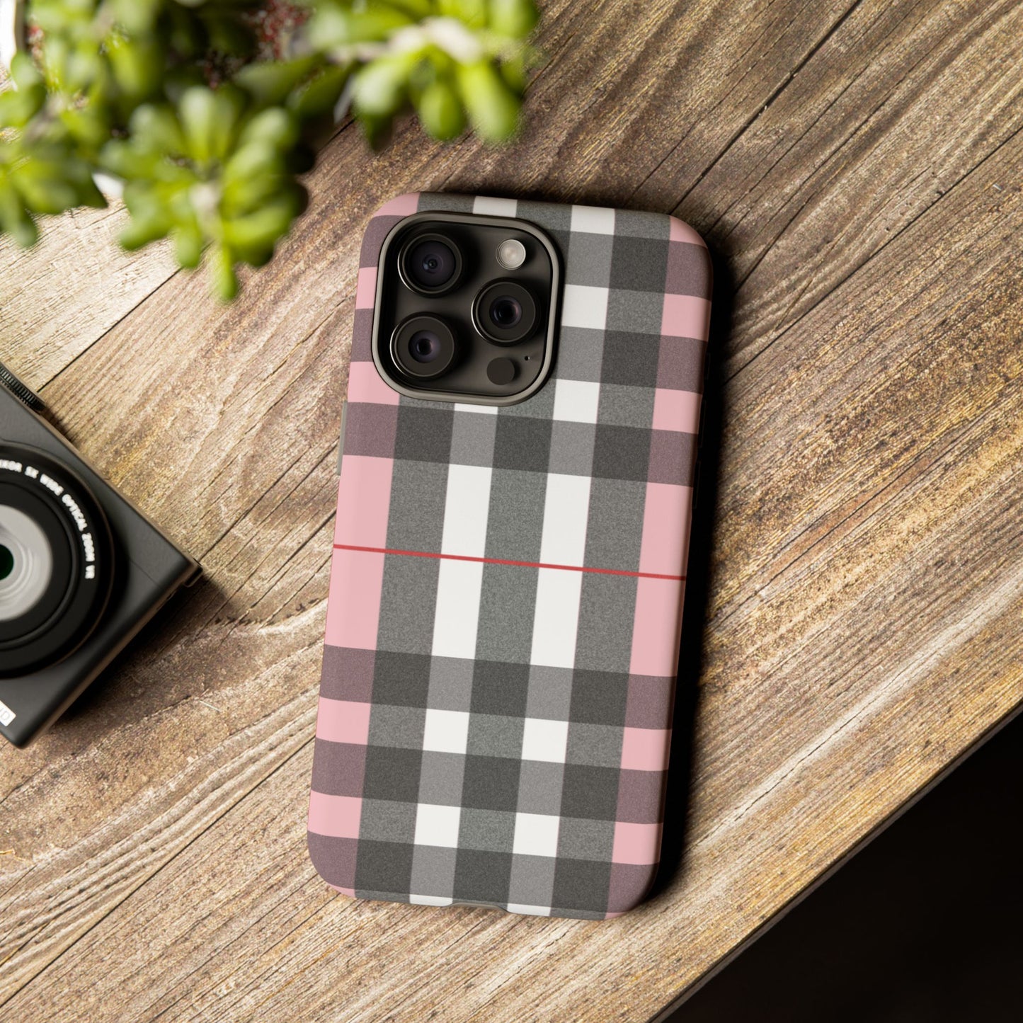 Bubblegum Plaid Tough Phone Case - Pink and Gray Buffalo Protection Cover