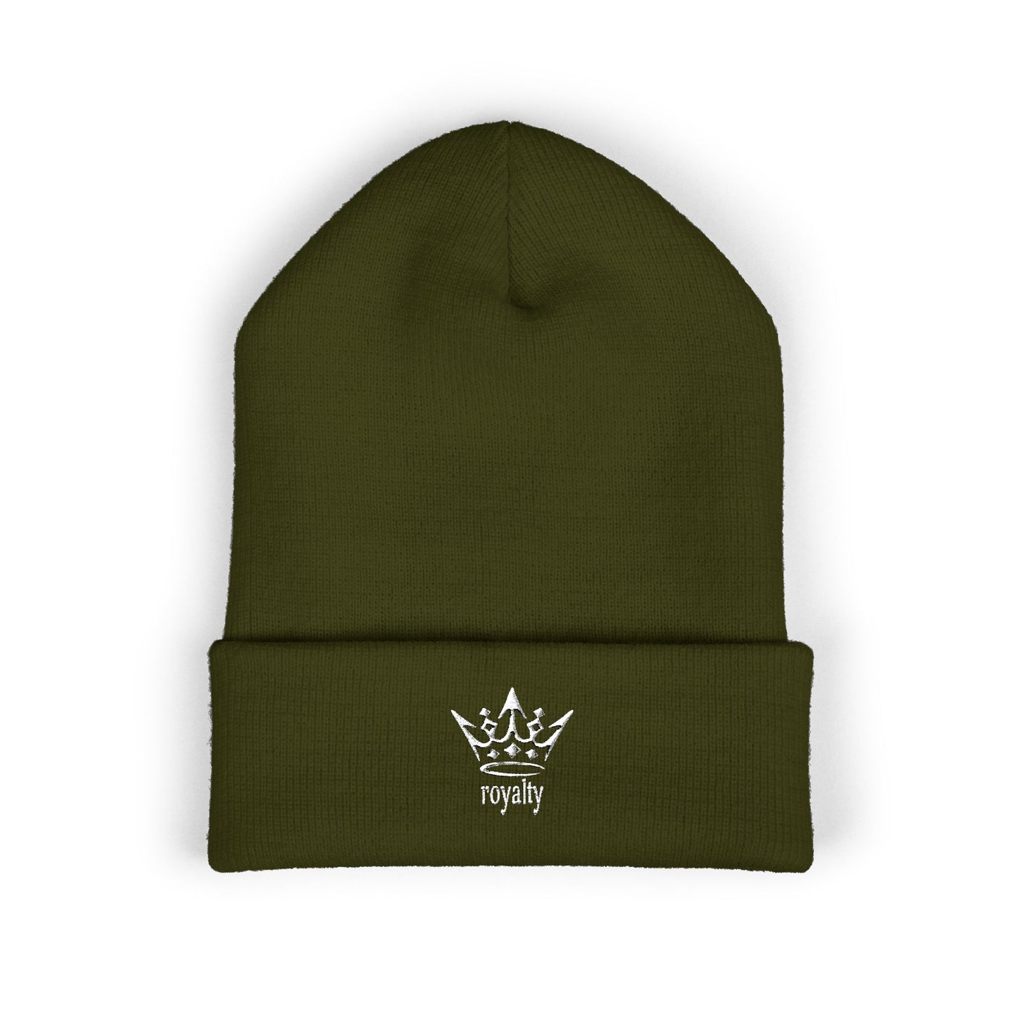 Embroidered Crown Cuffed Beanie — Classic Knit Winter Hat