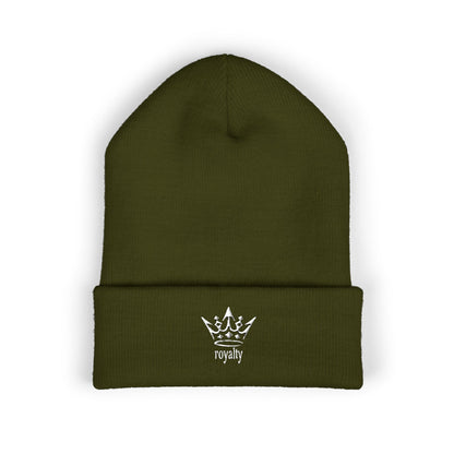 Embroidered Crown Cuffed Beanie — Classic Knit Winter Hat