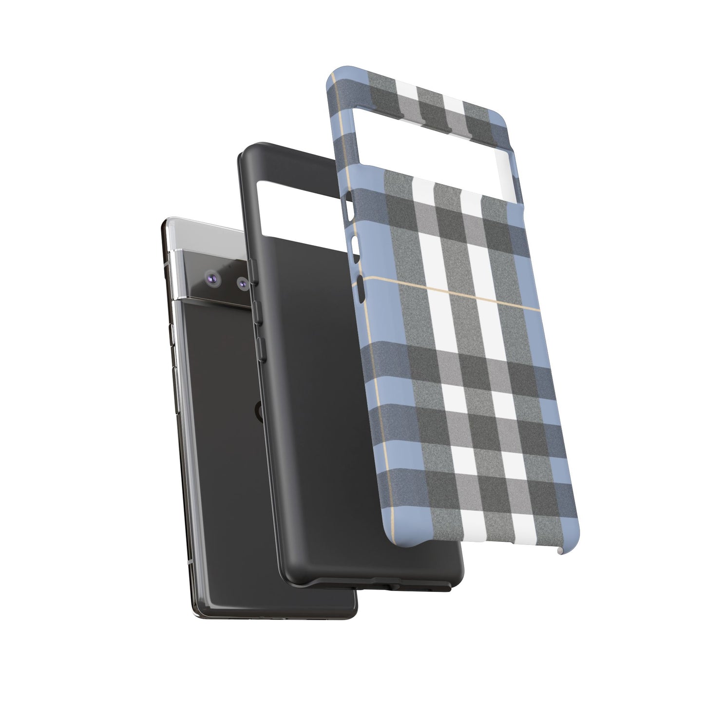 Nordic Plaid Tough Phone Case — Blue Gray Buffalo Check Protective Cover