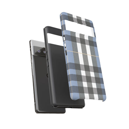 Nordic Plaid Tough Phone Case — Blue Gray Buffalo Check Protective Cover