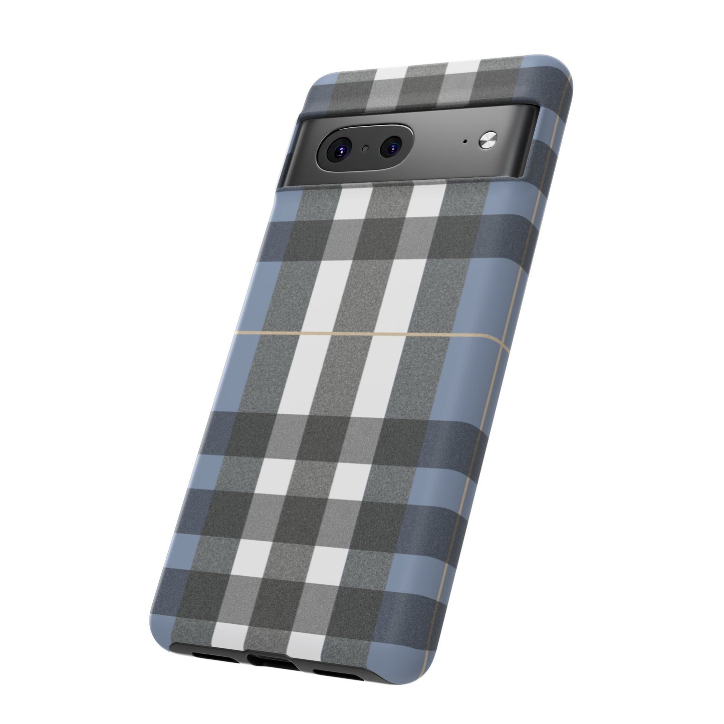 Nordic Plaid Tough Phone Case — Blue Gray Buffalo Check Protective Cover