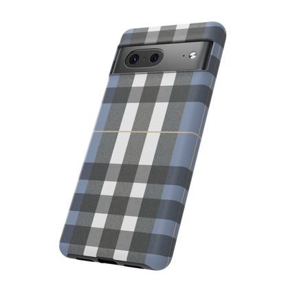 Nordic Plaid Tough Phone Case — Blue Gray Buffalo Check Protective Cover