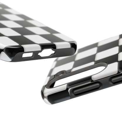 Checkerboard Tough Phone Case — Black & White Retro Protective Cover