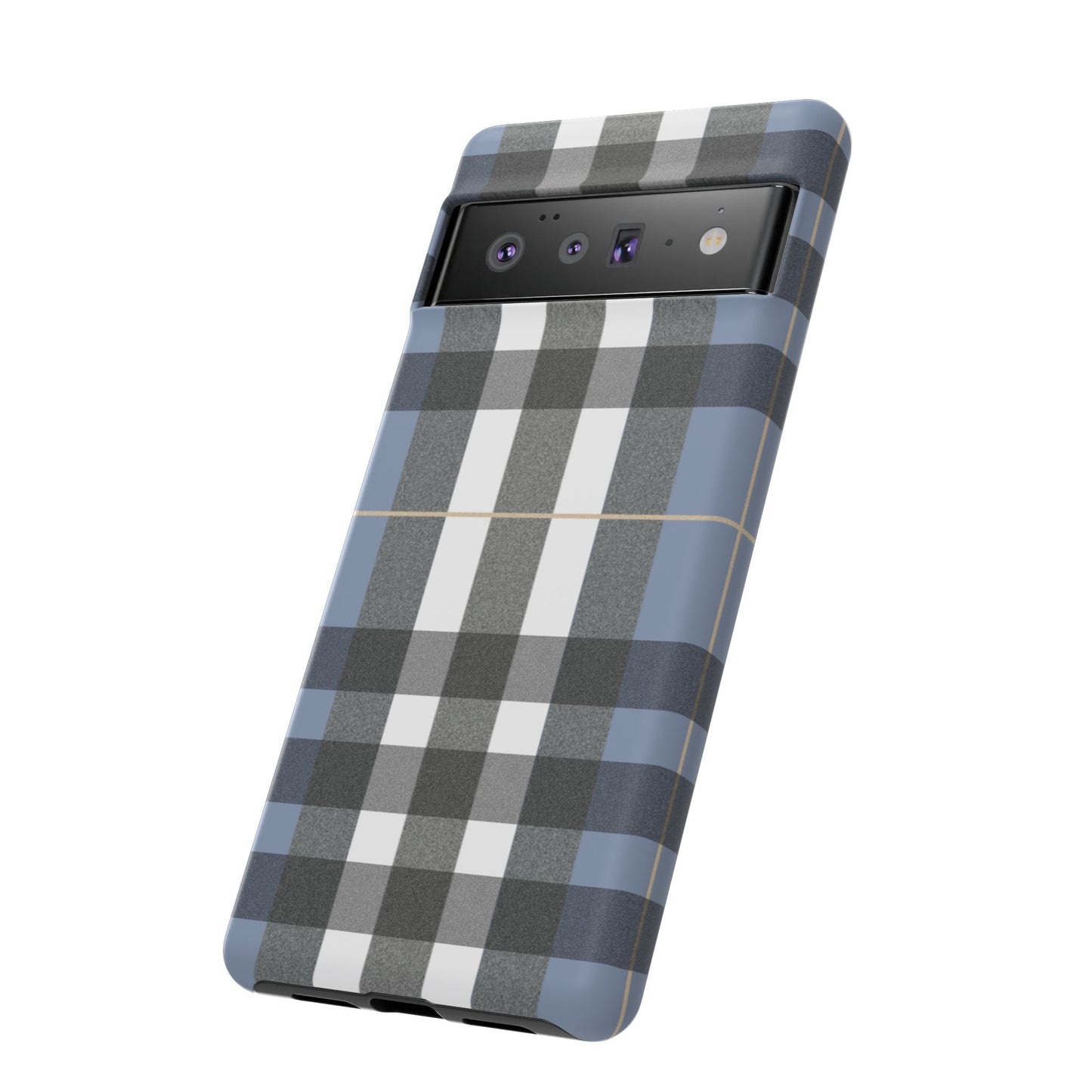Nordic Plaid Tough Phone Case — Blue Gray Buffalo Check Protective Cover