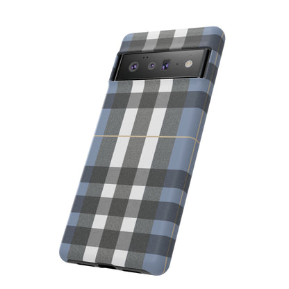 Nordic Plaid Tough Phone Case — Blue Gray Buffalo Check Protective Cover