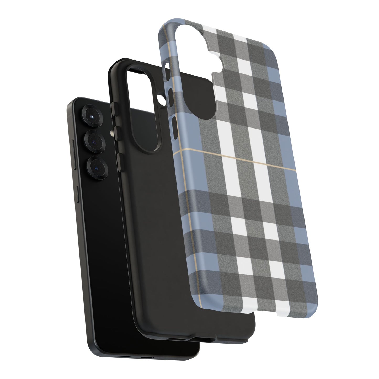 Nordic Plaid Tough Phone Case — Blue Gray Buffalo Check Protective Cover